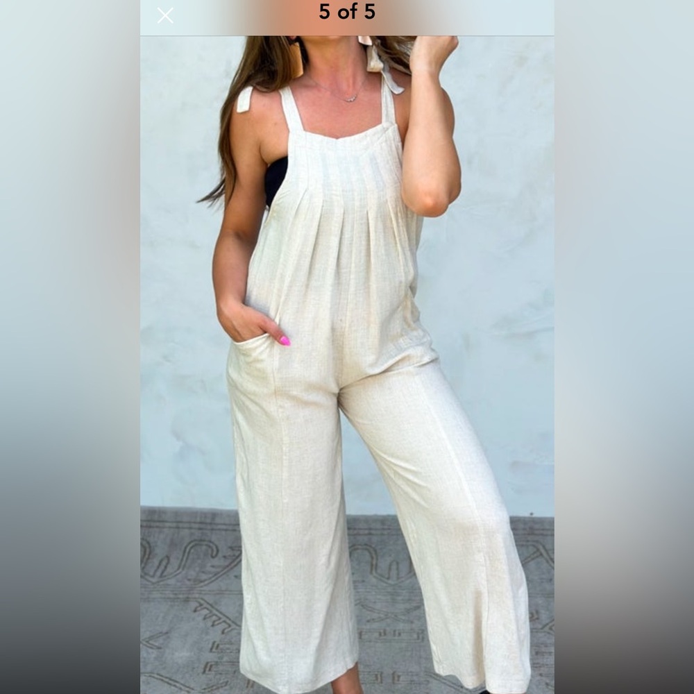 Oatmeal linen blend jumpsuit